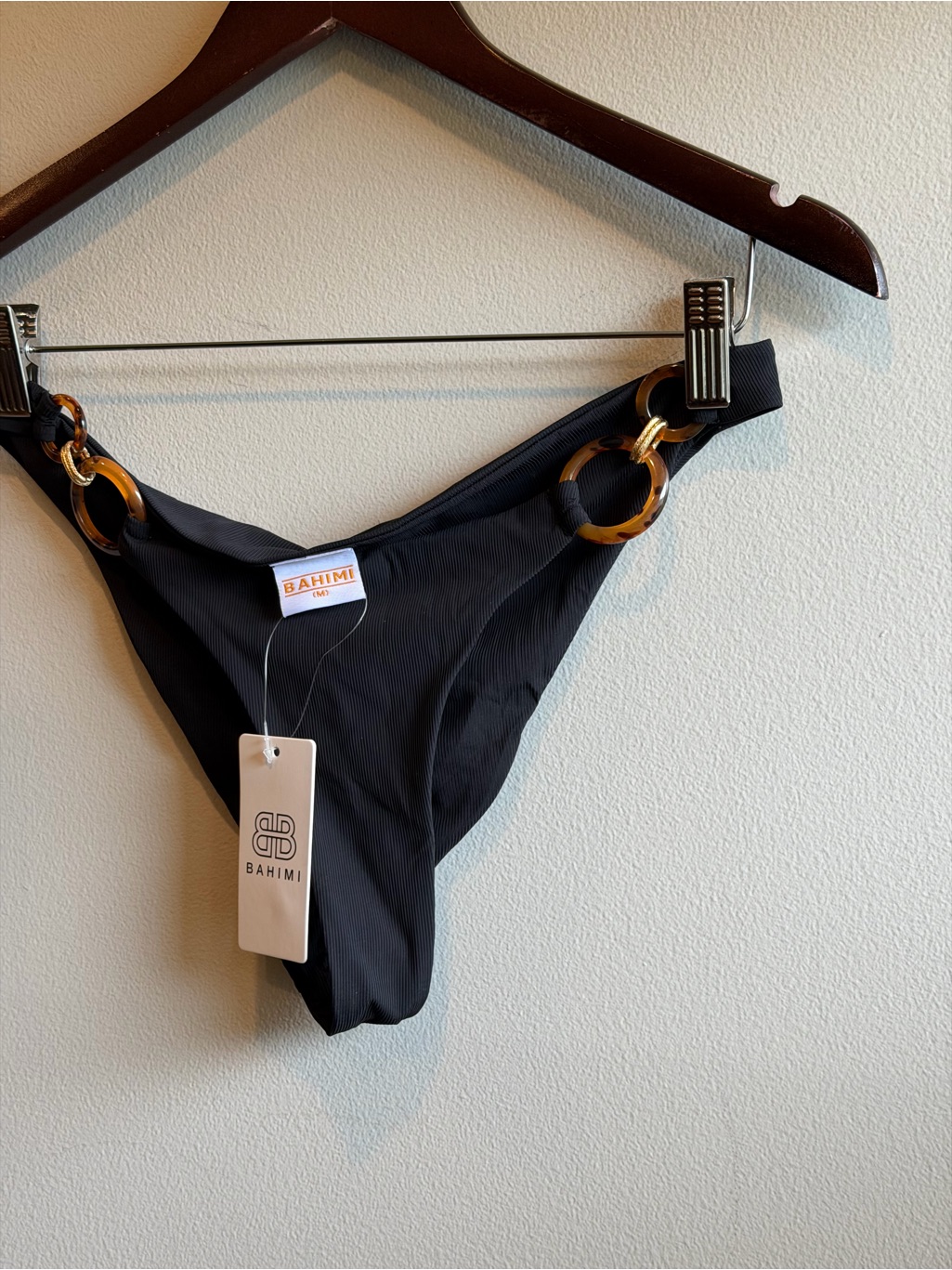 Nwt Bahimi Black Women's Swim Bottom With Tortoiseshell Ring Details Size Medium — image 2 of 6